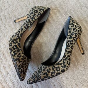 NINA Rhinestone Leopard Print Stiletto Heels